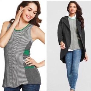 Cabi Trident Sleeveless Sweater Vest Green & Gray, M